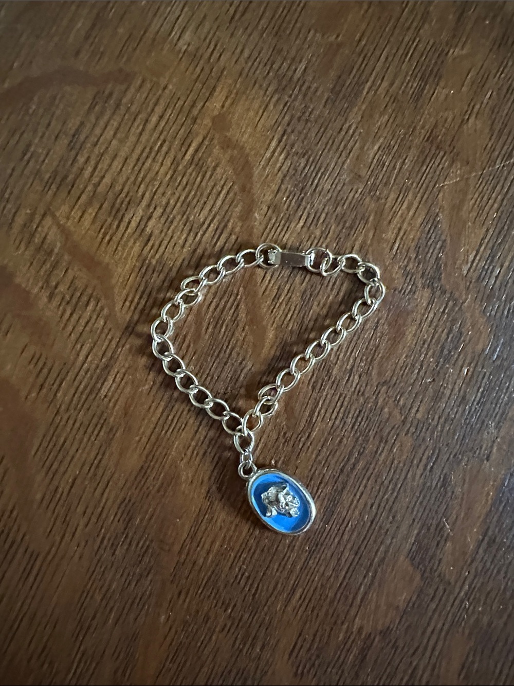 Gold-Tone Chain Bracelet with Blue Enamel Charm